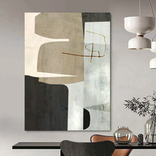 Load image into Gallery viewer, “Neutral Shapes” - Beige, gray, white geometric forms with a brown line DTP158