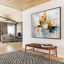 Load image into Gallery viewer, Modern Abstract Cityscape Grey, Orange & Layered Geometry on Canvas DLZ006