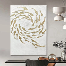 Load image into Gallery viewer, “Gold Fish on White” - Symbolic Abstract Art on Canvas DKH1544