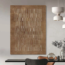 Load image into Gallery viewer, Brown & White Stitch - like Abstract Canvas Painting, Perfect for Bohemian Living Room & Rustic Café LargeART1095