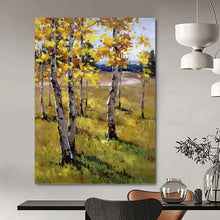 Load image into Gallery viewer, “Autumn Birch Field Scene” - Yellow, Green, Brown Landscape Art on Canvas DKH1284