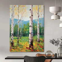 Load image into Gallery viewer, “Sunlit Birch Grove: Textured Nature Escape” Abstract Painting on Canvas, Rustic Dining Ambiance DKH1059