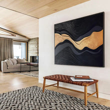 Load image into Gallery viewer, Black & Gold Waves - Luxe Dining Room Art LargeART1576