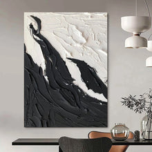 Load image into Gallery viewer, “Textured Black & White Peaks” – Thick black impasto, white textured “mountains” DTP404