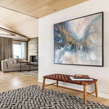 Load image into Gallery viewer, Blue - Gold Swirl “Luxury Abstract” Painting on Canvas, Opulent Modern Art DKH893