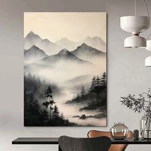 Load image into Gallery viewer, Monochromatic Ink - Wash Mountain Abstract Painting, Perfect for Zen - Inspired Living Room & Traditional Study LargeART1917