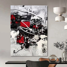 Load image into Gallery viewer, “Vibrant Chaos” – Splashes of red, black, white, and gray, energetic abstract forms DTP383