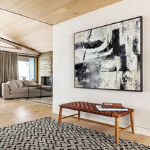 Load image into Gallery viewer, Hand - painted Black - and - White Abstract Blocks Acrylic Art for Modern Studio Apartment Accents LargeART1692