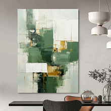 Load image into Gallery viewer, Green & Gold Geometric Abstract Art, Good for Modern Living Room & Art Gallery Display LargeART2290