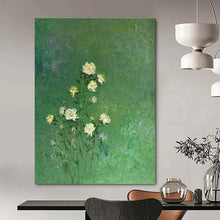 Load image into Gallery viewer, White Flowers on Green Abstract Painting, Ideal for Nature - Lover’s Bedroom & Botanical Café LargeART1453