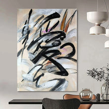Load image into Gallery viewer, Black Brushstroke Abstract Painting, Perfect for Minimalist Office & Edgy Hallway LargeART1325