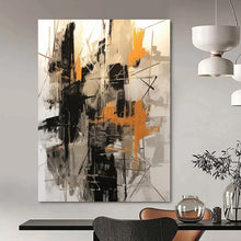 Load image into Gallery viewer, “Dynamic Black, Gray, and Orange Abstract” – Energetic Abstract with Bold Lines DTP116