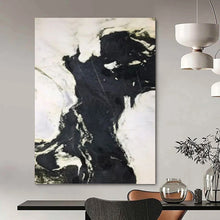 Load image into Gallery viewer, “Black - White Marble - Like Swirls” Abstract Painting on Canvas, Modern Entryway Decor DKH1046