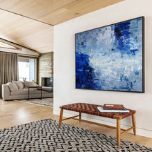 Load image into Gallery viewer, Blue - Gray Abstract “Misty Horizon” Painting on Canvas, Calm Landscape Art DKH851