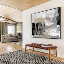 Load image into Gallery viewer, Gray, Black, And Gold Abstract Painting On Canvas DKH448