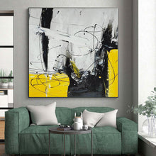 Load image into Gallery viewer, Large - Format Black, White, and Yellow Abstract Acrylic for Minimalist Bedroom & Contemporary Art Space LargeART0318