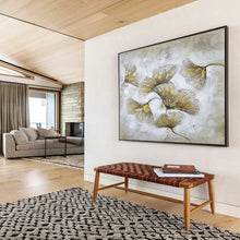 Load image into Gallery viewer, Gold and Silver Ginkgo Leaf Painting on Canvas - “Elegant Foliage” DKH790