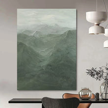 Load image into Gallery viewer, “Misty Green Mountain Range” - Atmospheric Landscape Art on Canvas DKH1497