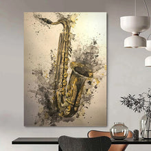Load image into Gallery viewer, “Saxophone in Watercolor Splashes” - Abstract Musical Art on Canvas DKH1640
