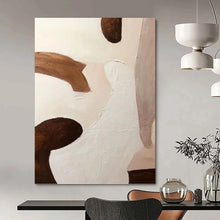 Load image into Gallery viewer, “Earthy Tones Abstract Shapes” - Brown, White Abstract Art on Canvas DKH1180