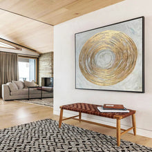 Load image into Gallery viewer, Golden Concentric Circles on Gray Abstract acrylic painting DLZ109