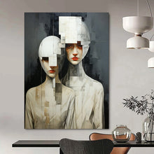 Load image into Gallery viewer, Cubist Abstract Human Figures Painting, Monochromatic Gray - Toned Art for Modern Art Gallery & Thought - Provoking Study LargeART2203
