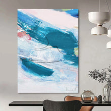 Load image into Gallery viewer, “Blue Rhythm” - Blue, white, pink with dynamic brushstrokes and black lines DTP151