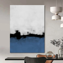 Load image into Gallery viewer, Monochromatic Black, White & Blue Abstract Painting, Perfect for Modern Office & Sleek Hallway LargeART1964