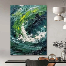 Load image into Gallery viewer, “Swirling Sea Impasto” - Blue, Green, and White Abstract Art on Canvas DKH1405