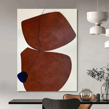 Load image into Gallery viewer, Brown Shapes with Black Line & Blue Accent Abstract Canvas Painting, Perfect for Bohemian Bedroom & Eclectic Café LargeART1115