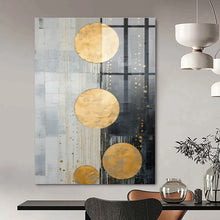 Load image into Gallery viewer, Gold Circles on Gray Abstract Canvas Painting, Great for Minimalist Office & Upscale Retail Space LargeART1241