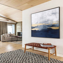 Load image into Gallery viewer, Abstract Blue and Gold Painting on Canvas - “Sunset Reflections” DKH786