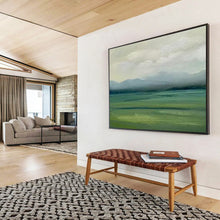 Load image into Gallery viewer, Misty Green Field & Mountain Abstract Painting for Nature - Inspired Living Room & Tranquil Office DKH101