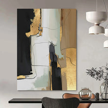 Load image into Gallery viewer, “Black, Gold & Neutral Abstract” - Luxe Abstract Art on Canvas DKH1524