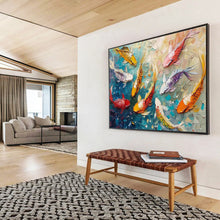 Load image into Gallery viewer, Colorful Koi Fish Abstract Painting on Canvas - “Lucky Carp” DKH705