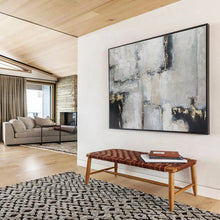 Load image into Gallery viewer, Gray - Toned Geometric Abstract Painting On Canvas with Gold Accents DKH351