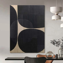 Load image into Gallery viewer, Black & Beige Circular Abstract Painting, Ideal for Modern Office & Minimalist Living Room LargeART1474