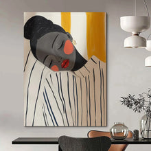 Load image into Gallery viewer, Yellow - Black - White Abstract Serene Figure Art, Ideal for Peaceful Bedroom & Calming Meditation Space LargeART2048