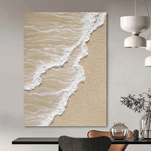 Load image into Gallery viewer, “Textured Beach Waves” - Beige, White Abstract Coastal Art on Canvas DKH1143
