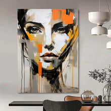 Load image into Gallery viewer, Abstract Expressionist Face Art, Gray - and - Orange Toned Painting for Edgy Bedroom & Artistic Lounge LargeART2215