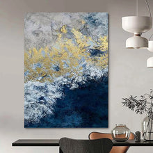 Load image into Gallery viewer, “Blue, White and Gold Abstract” - Luxe Abstract Art on Canvas DKH1549