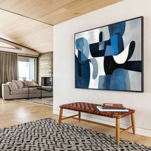 Load image into Gallery viewer, Hand - painted Blue and Gray Abstract Forms Acrylic Art for Calming Bedroom Retreats LargeART1713