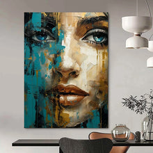Load image into Gallery viewer, Blue & Gold Abstract Portrait Art, Perfect for Glamorous Bedroom & Art - Filled Hallway LargeART2132