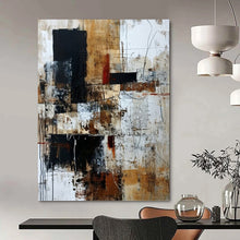 Load image into Gallery viewer, “Industrial - Inspired Abstract Collage” - Brown, Black, White Abstract Art on Canvas DKH1330