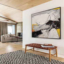 Load image into Gallery viewer, Expressive Black and White with Yellow Accents Abstract acrylic painting DLZ030