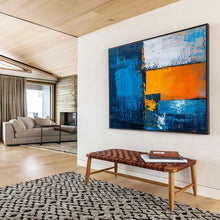 Load image into Gallery viewer, Bold Blue and Orange Geometric Abstract Painting for Modern Office & Urban Art Gallery DKH273