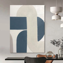 Load image into Gallery viewer, “Curved Ribbon Textures” - White, Blue Abstract Art on Canvas DKH1163