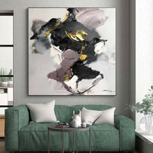 Load image into Gallery viewer, Large - Scale Black - Gold - Purple Abstract Art for Trendy Bedroom & Artistic Lounge LargeART0511