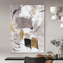 Load image into Gallery viewer, “Neutral Abstract with Gold Accents” - Grey, White, Gold Abstract Art on Canvas DKH1285