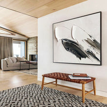 Load image into Gallery viewer, Black - White Textured “Minimalist Swirl” Painting on Canvas, Modern Abstract Art DKH908